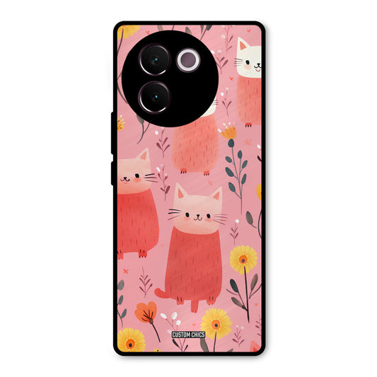 Floral Cat Vivo V30e Mobile Back Cover - Aesthetic PrintShield Case