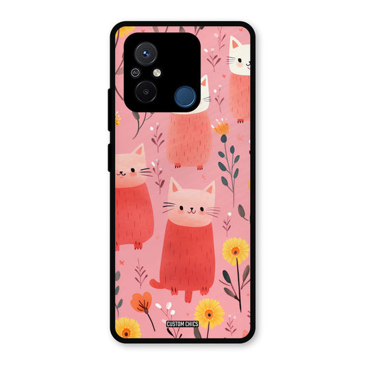 Floral Cat Redmi 12c Mobile Back Cover - Aesthetic PrintShield Case