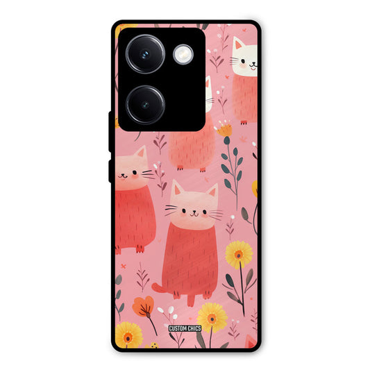 Floral Cat Vivo Y300 Plus Mobile Back Cover - Aesthetic PrintShield Case