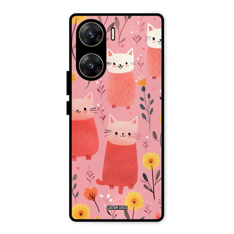Floral Cat Vivo V29e Mobile Back Cover - Aesthetic PrintShield Case