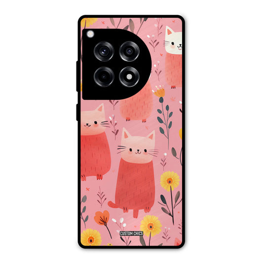 Floral Cat OnePlus 12R Mobile Back Cover - Aesthetic PrintShield Case