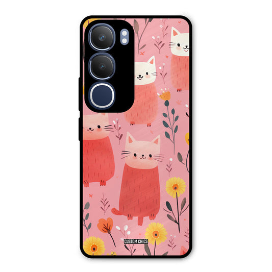 Floral Cat Vivo Y29 Mobile Back Cover - Aesthetic PrintShield Case