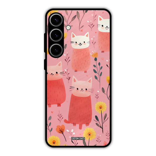 Floral Cat Samsung Galaxy S24 Plus Mobile Back Cover - Aesthetic PrintShield Case