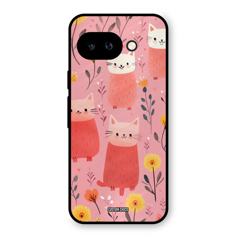 Floral Cat Google Pixel 9A Mobile Back Cover - Aesthetic PrintShield Case