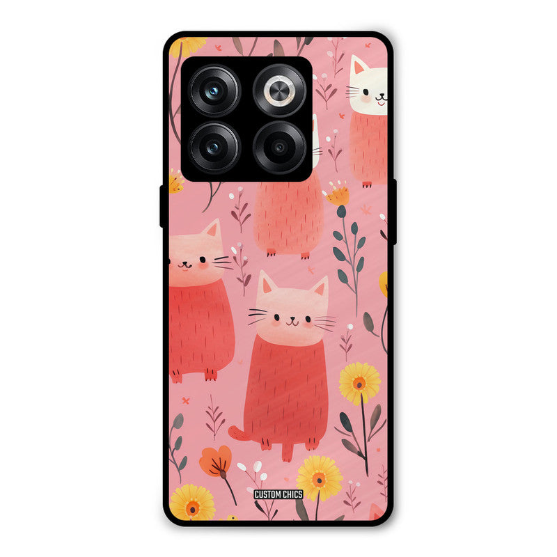Floral Cat Oneplus 10T Mobile Back Cover - Aesthetic PrintShield Case