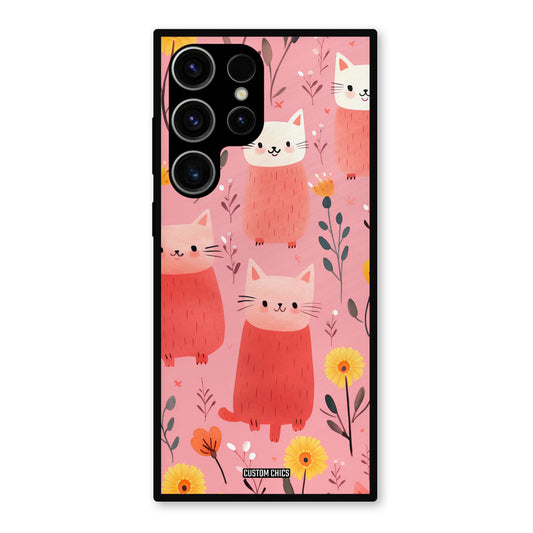 Floral Cat Samsung Galaxy S23 Ultra Mobile Back Cover - Aesthetic PrintShield Case