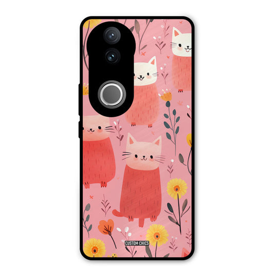 Floral Cat Vivo V50 Mobile Back Cover - Aesthetic PrintShield Case