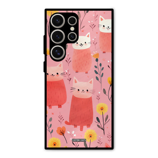 Floral Cat Samsung Galaxy S24 Ultra Mobile Back Cover - Aesthetic PrintShield Case
