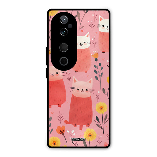 Floral Cat Vivo V40 Pro Mobile Back Cover - Aesthetic PrintShield Case