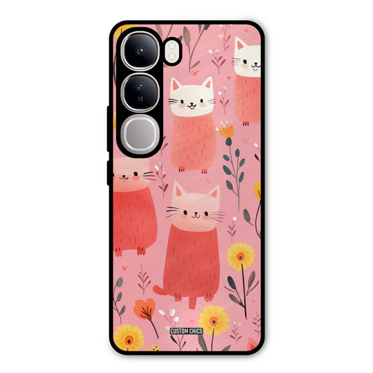 Floral Cat Vivo Y300 Mobile Back Cover - Aesthetic PrintShield Case
