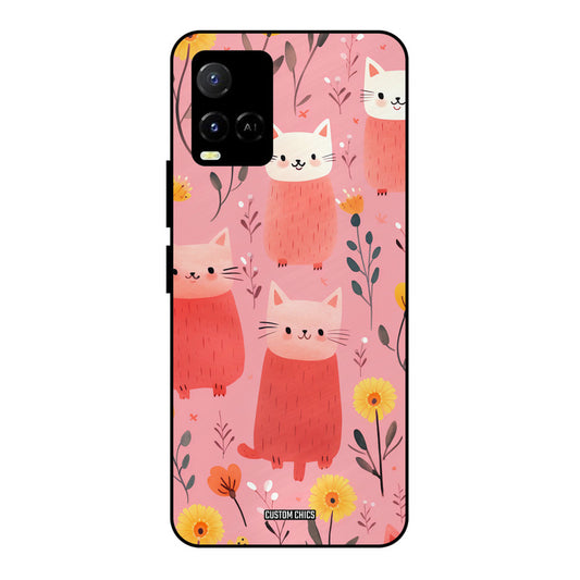 Floral Cat Vivo Y33s Mobile Back Cover - Aesthetic PrintShield Case