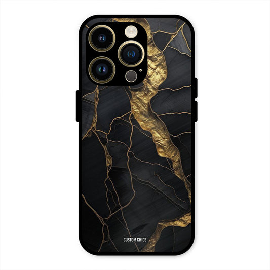 Golden Black Stone iPhone 14 Pro Max Mobile Back Cover - Aesthetic PrintShield Case