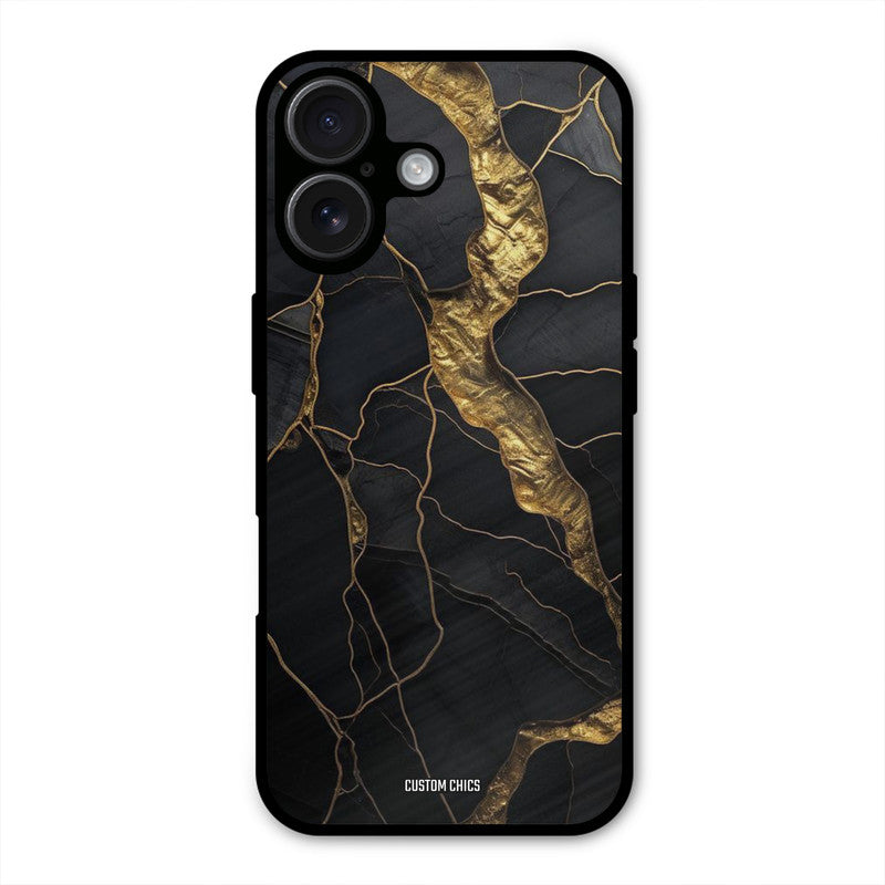 Golden Black Stone iPhone 16 Plus Mobile Back Cover - Aesthetic PrintShield Case