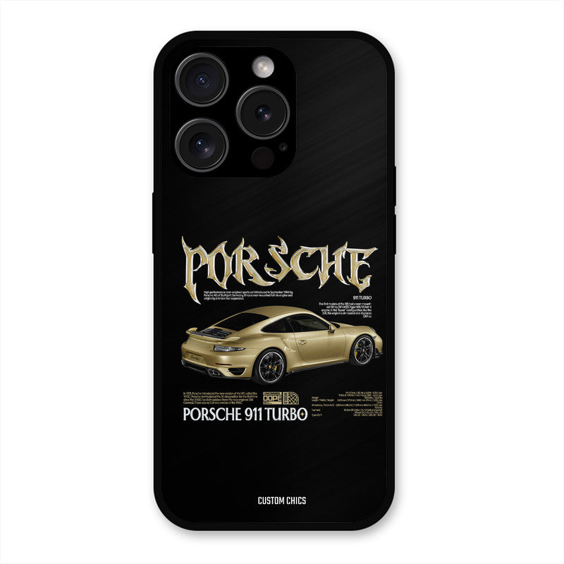 Golden Porsche iPhone 15 Pro Mobile Back Cover - Car&Bike PrintShield Case