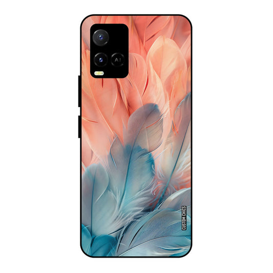 Orange Blue Feather Vivo Y33s Mobile Back Cover - Aesthetic PrintShield Case