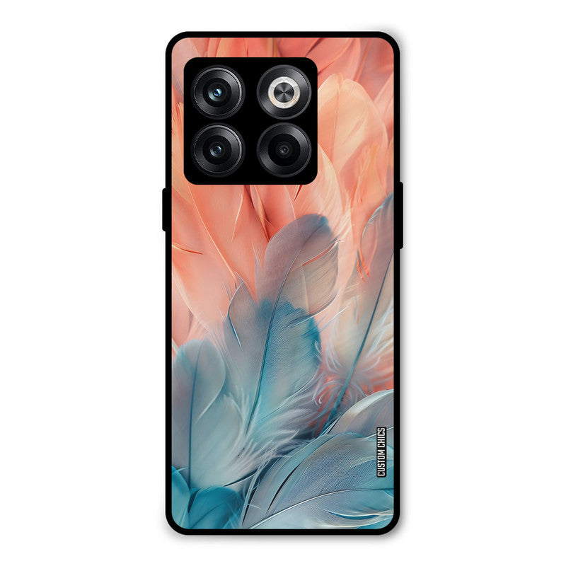 Orange Blue Feather Oneplus 10T Mobile Back Cover - Aesthetic PrintShield Case