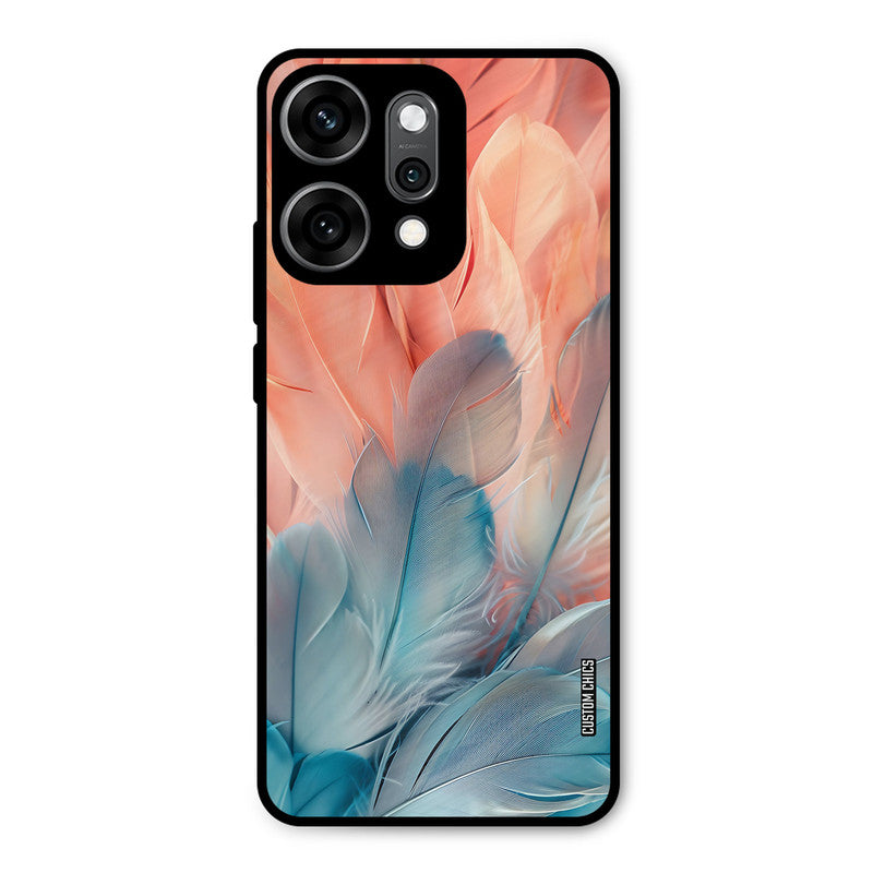 Orange Blue Feather Oppo Reno 14 Pro Mobile Back Cover - Aesthetic PrintShield Case