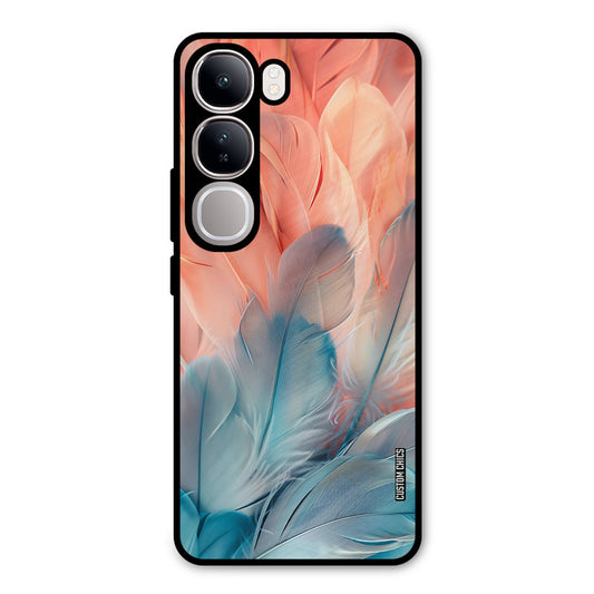 Orange Blue Feather Vivo Y300 Mobile Back Cover - Aesthetic PrintShield Case