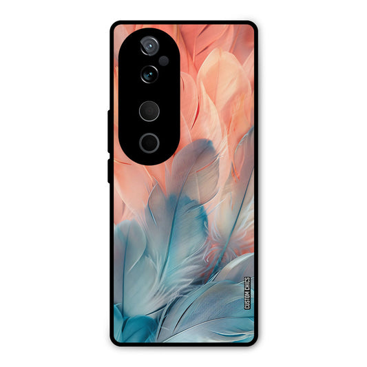 Orange Blue Feather Vivo V40 Mobile Back Cover - Aesthetic PrintShield Case