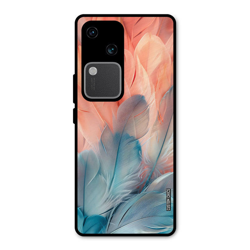 Orange Blue Feather Vivo V30 Mobile Back Cover - Aesthetic PrintShield Case