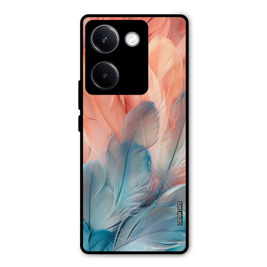 Orange Blue Feather Vivo Y300 Plus Mobile Back Cover - Aesthetic PrintShield Case