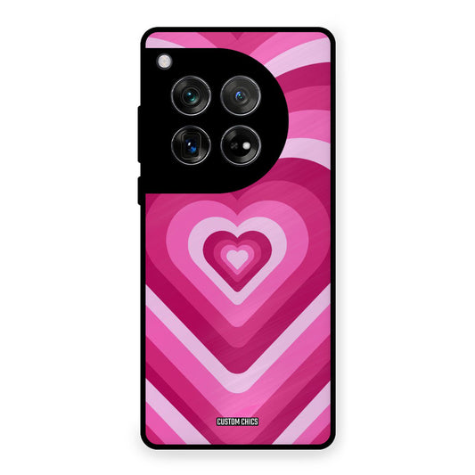 Red Pink Heart OnePlus 12 Mobile Back Cover - Aesthetic PrintShield Case